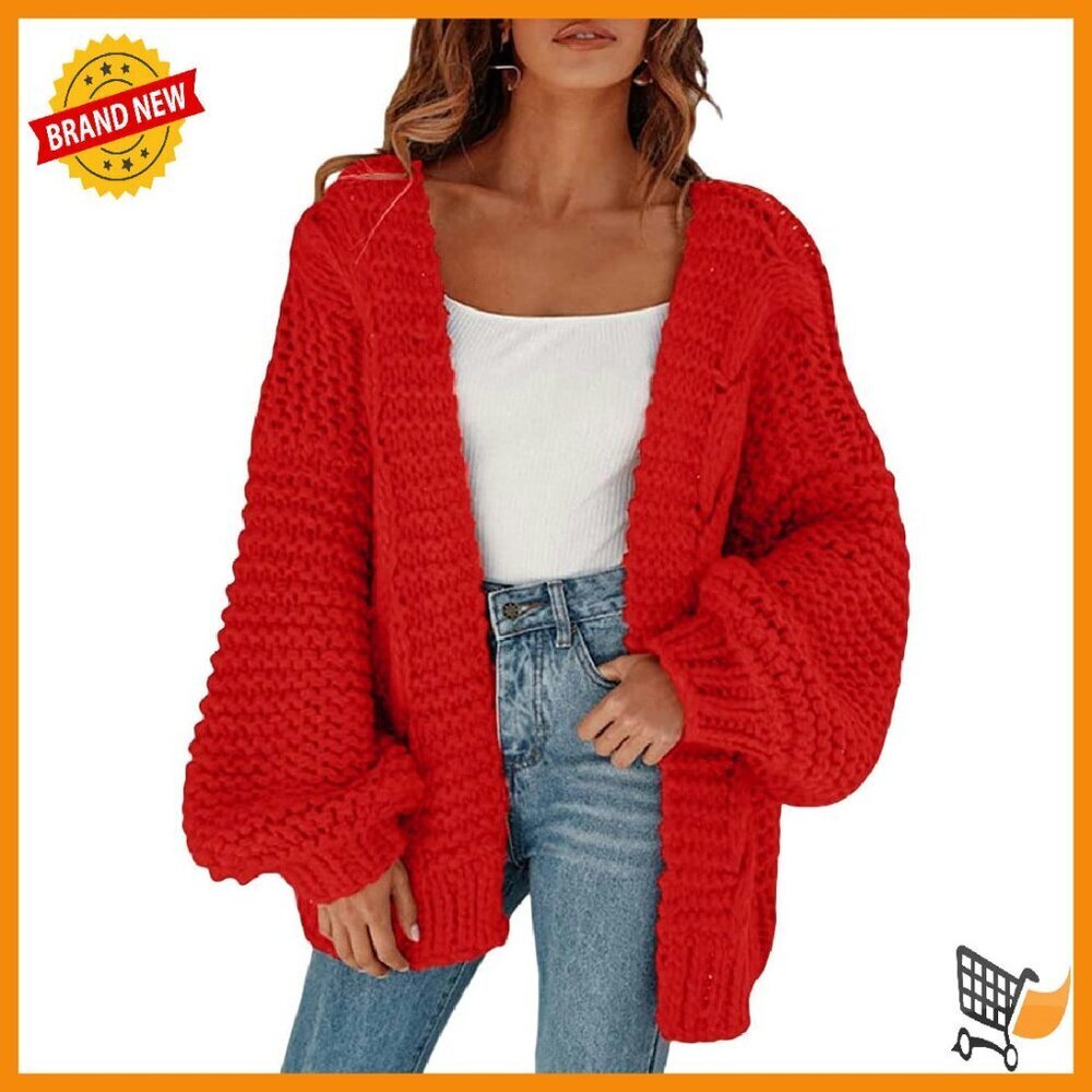 Chunky Cable Knit Oversized Cardigan Sweater Batwing Sleeve Open Front